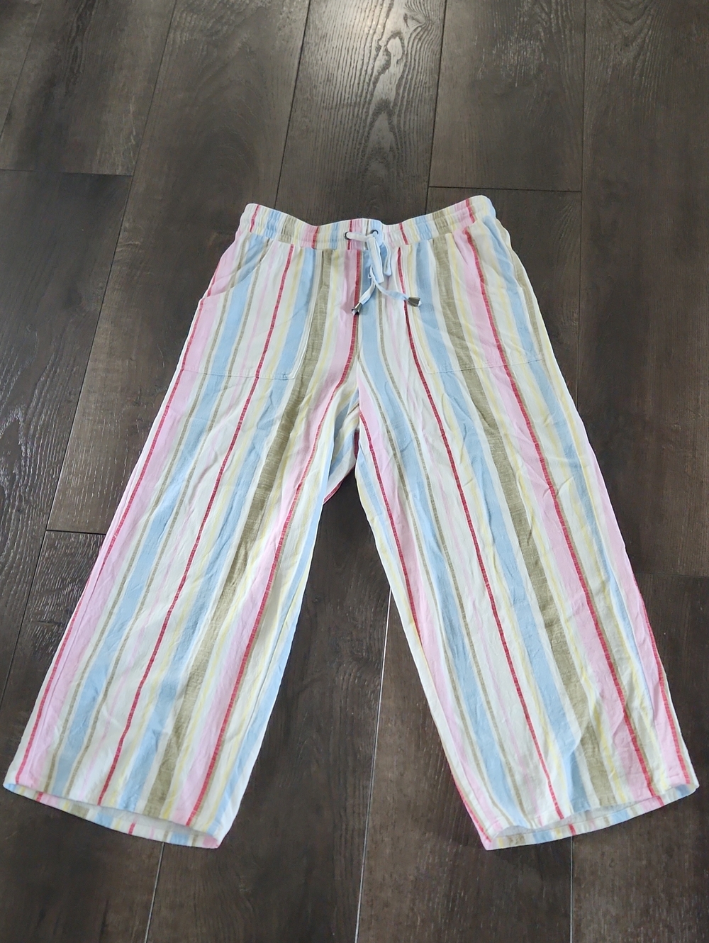 Frye and Co Striped Wide Leg Pants M Linen Blend